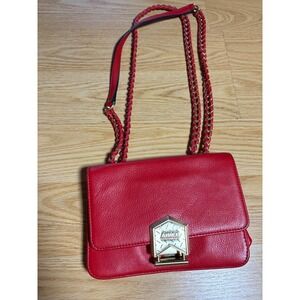 Aimee Kestenberg Red Pebbled Leather Crossbody Bag Gold Hardware Braided Strap